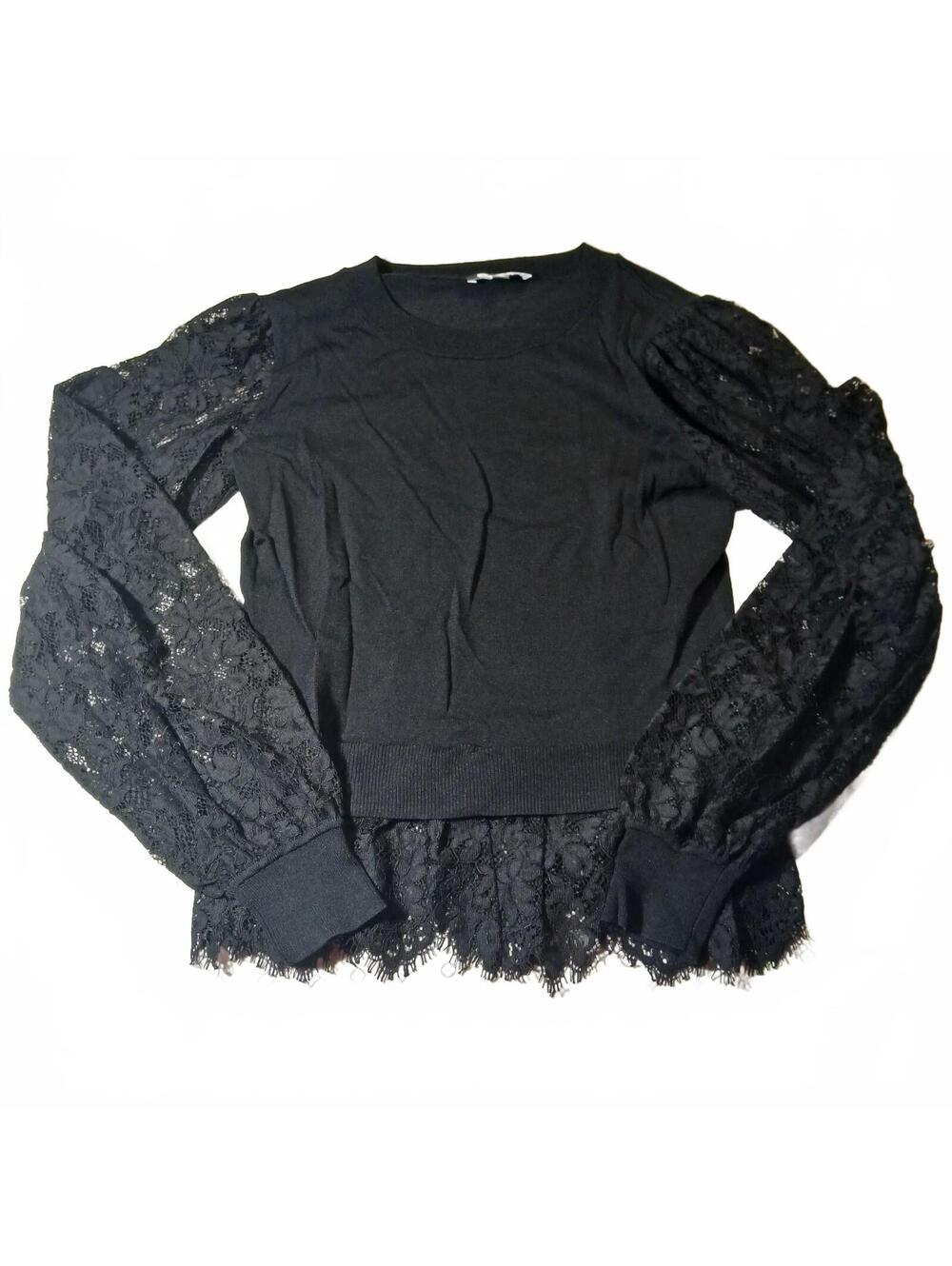 Express Black Lace Sleeve Peplum Blouse Top Womens Size Small Goth Y2K